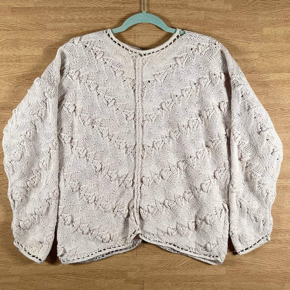 Vintage Jennifer Reed Chunky Hand Knitted Raimie Cotton Sweater Womens M Petite